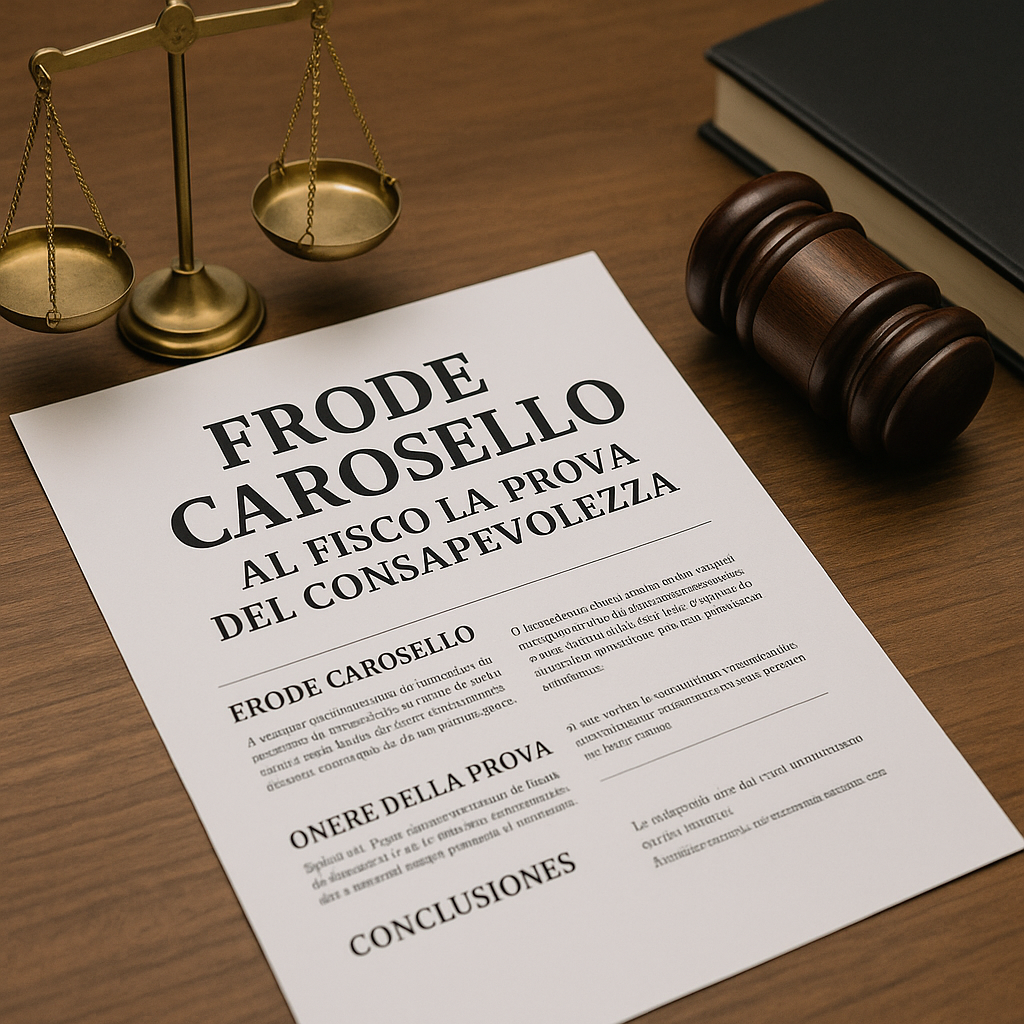 Documento legale su frode carosello e onere della prova nello studio dell’Avv. Federico Lione