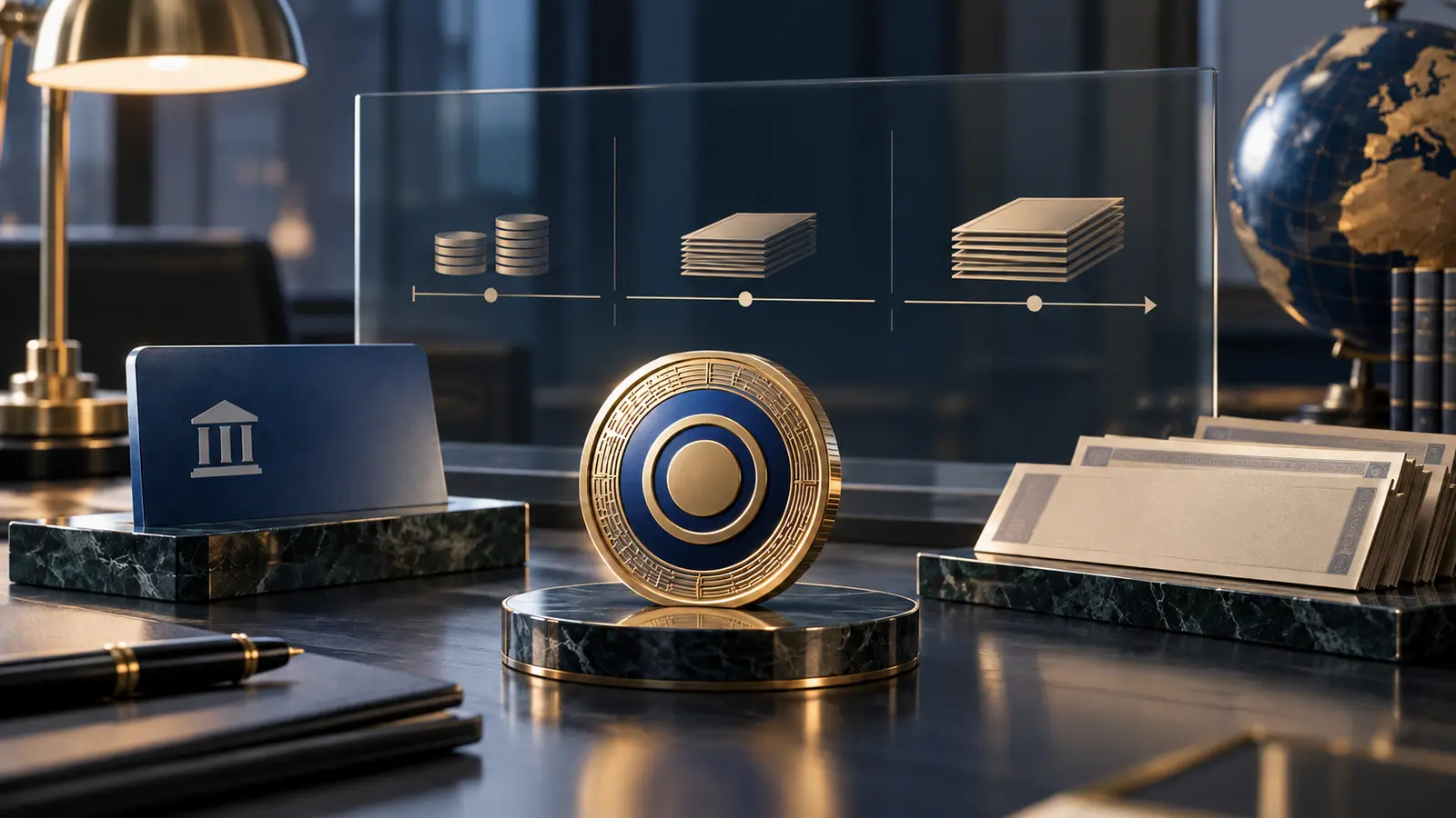 Illustrazione di una stablecoin tra depositi bancari e attività di riserva distribuite per scadenza